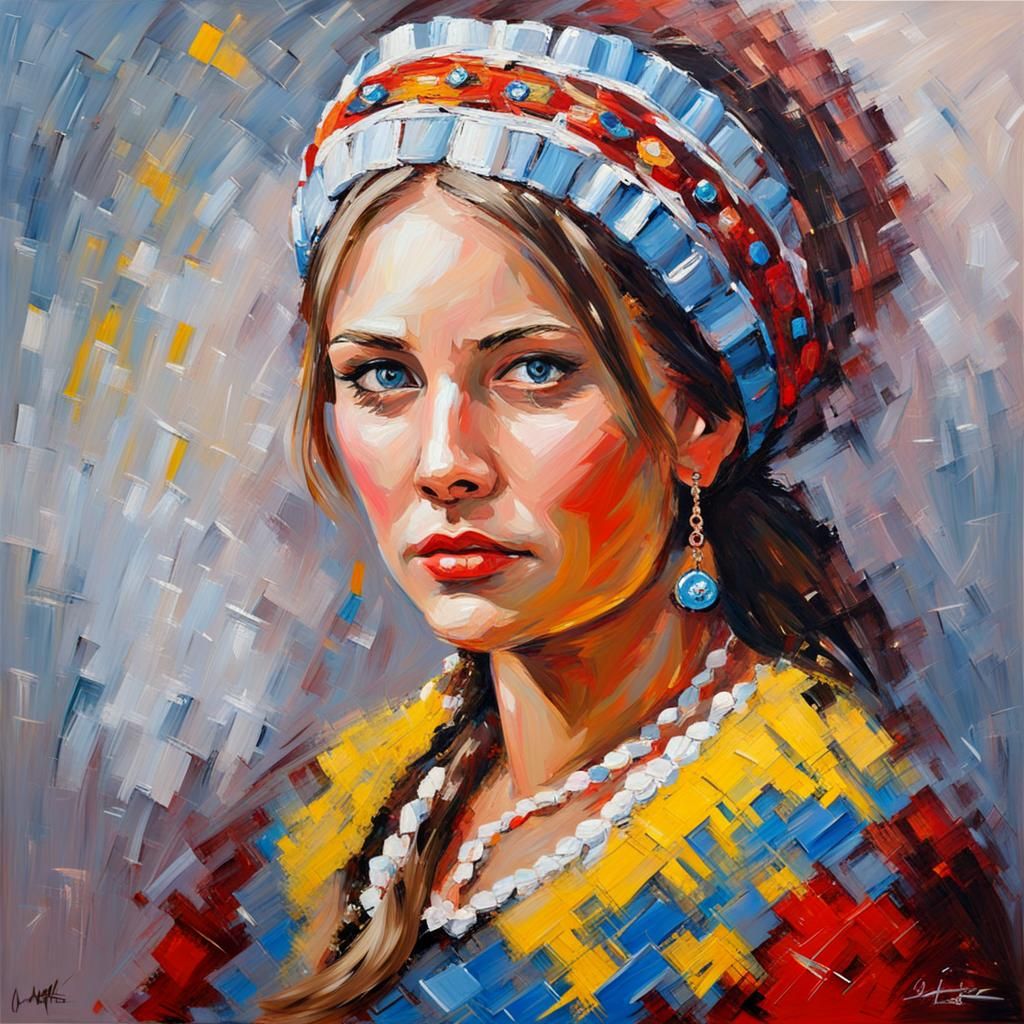 Palette Knife Painting: Ukrainian Woman in Dress