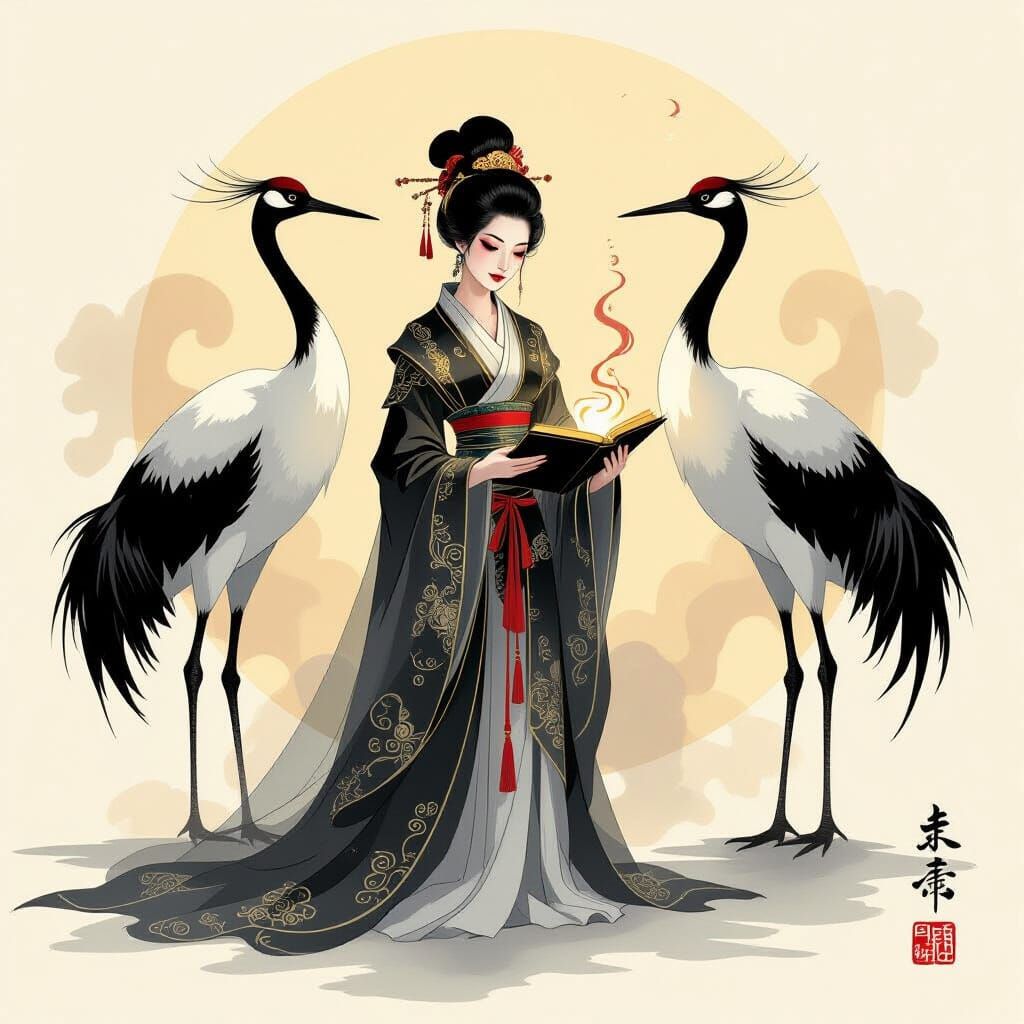 Black Cranes Sketch in Sfumato Technique