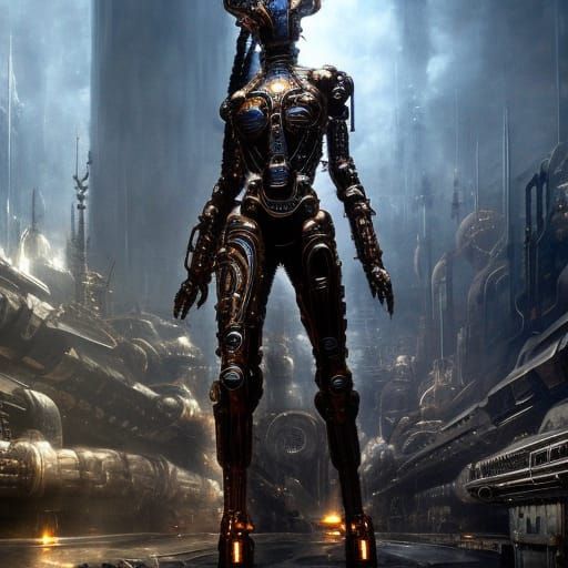Humanoid Robot Driver: Giger-Inspired Biomechanical Cyberpun...
