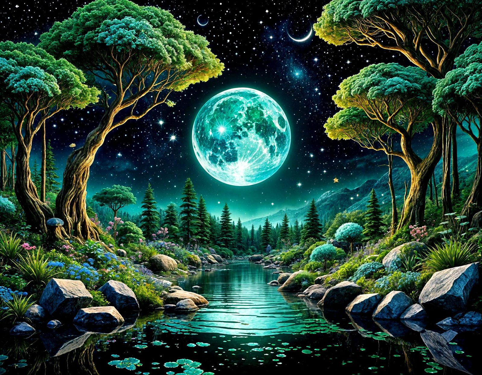 Jade River Dreamscape in Mosaic Style