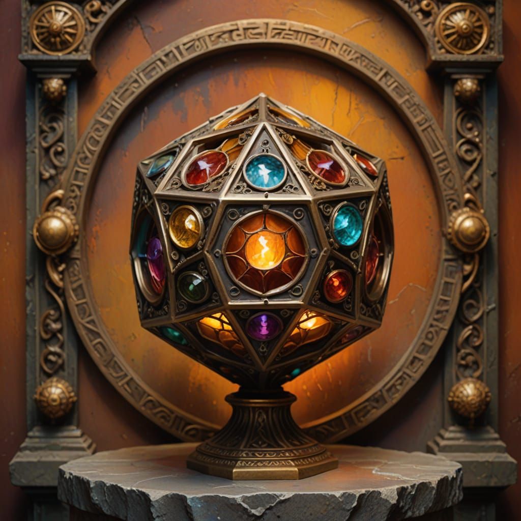 Ancient Roman Dodecahedron Bronze Masterpiece in Vibrant Oil...