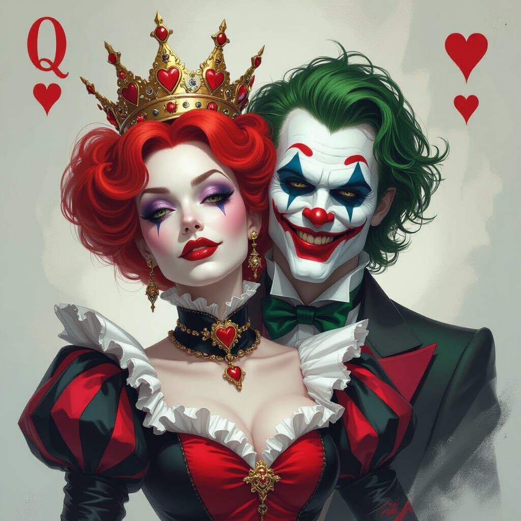 Queen of Hearts and Joker Portrait in Dynamic Style