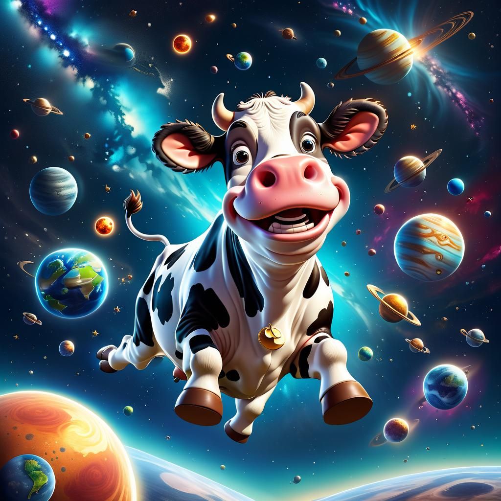 A cow with a funny surprised look appears to have mysterious...