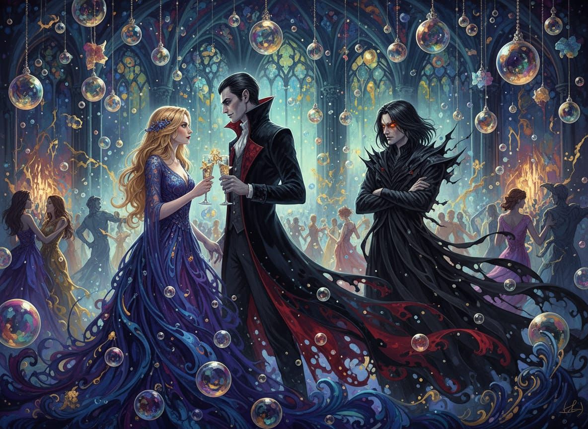 Intricately detailed alcohol ink illustration, New Years Eve...