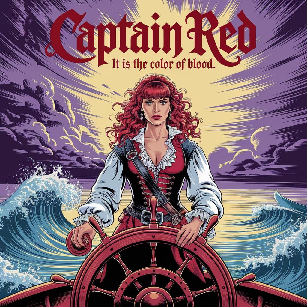 Fierce Female Pirate Captain Red Commands the Stormy Seas