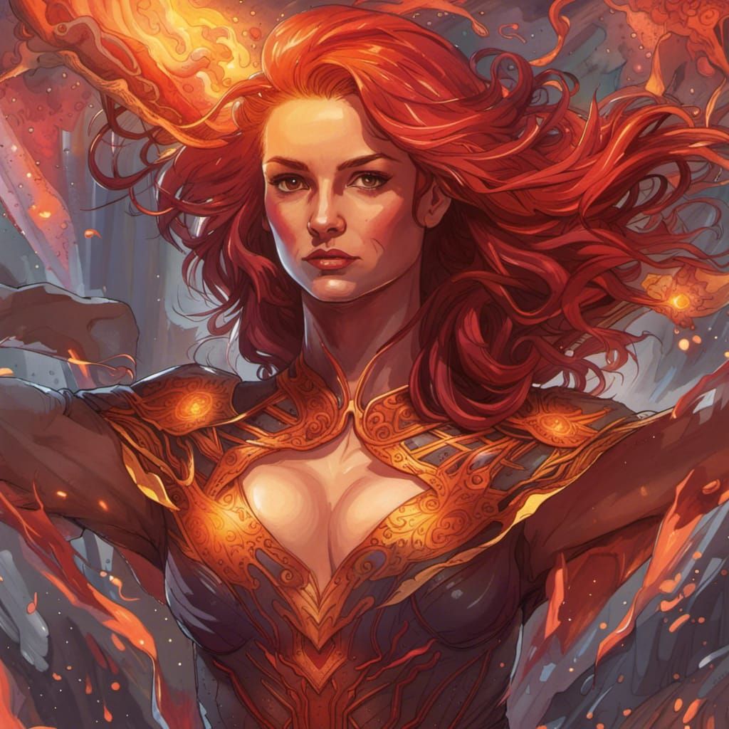 Dark Phoenix Jean Grey Surrounded by Flames