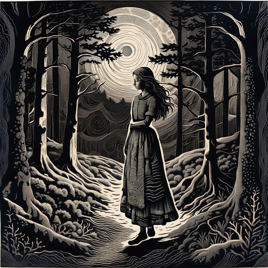 Disturbing Virgo Zodiac Woodcut Print