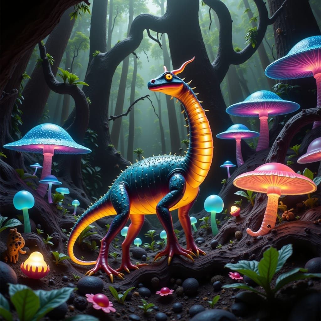 Glowing Alien Biome with Iridescent Creatures