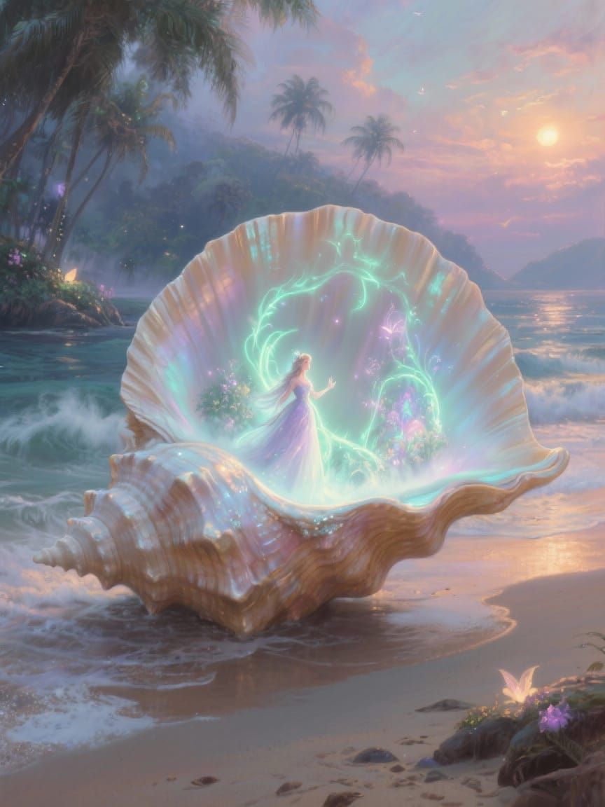 Ethereal Fairytale Scene in Conch Shell