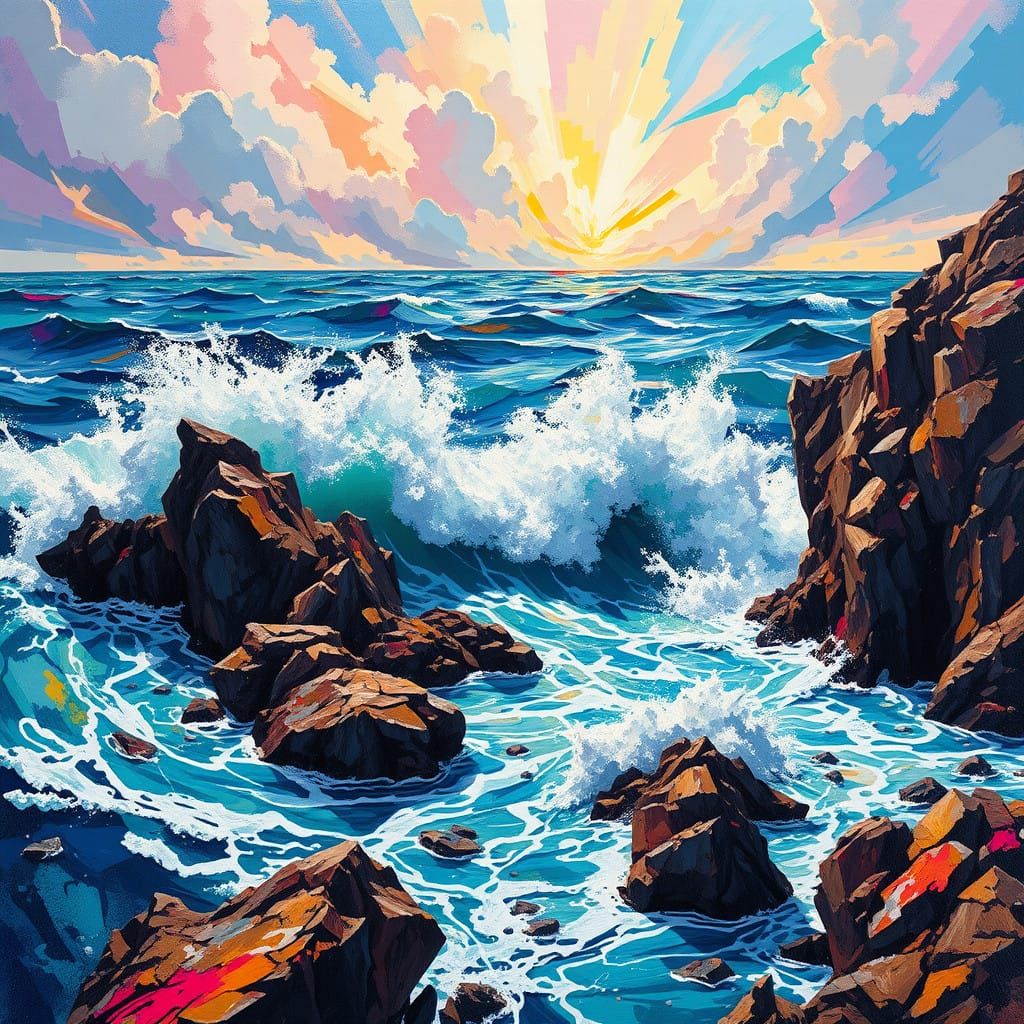 Impressionistic Seascape in Vibrant Graffiti Style