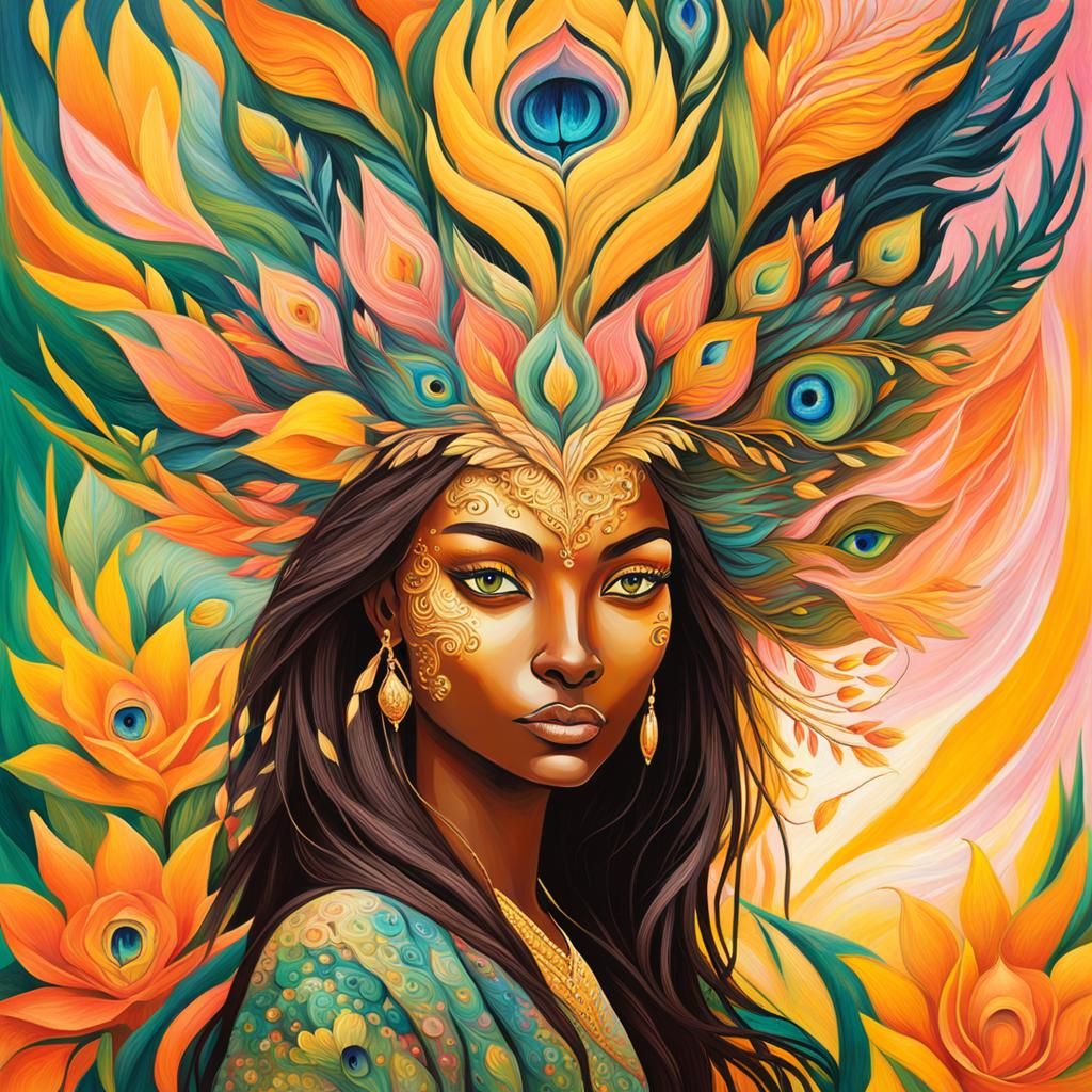 Dragon Peacock Woman in Abstract Expressionist Style