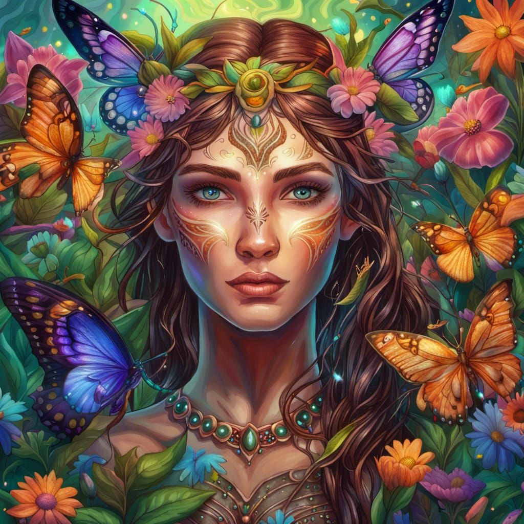 Wood Elf Druid with Fire Spirit Illustration