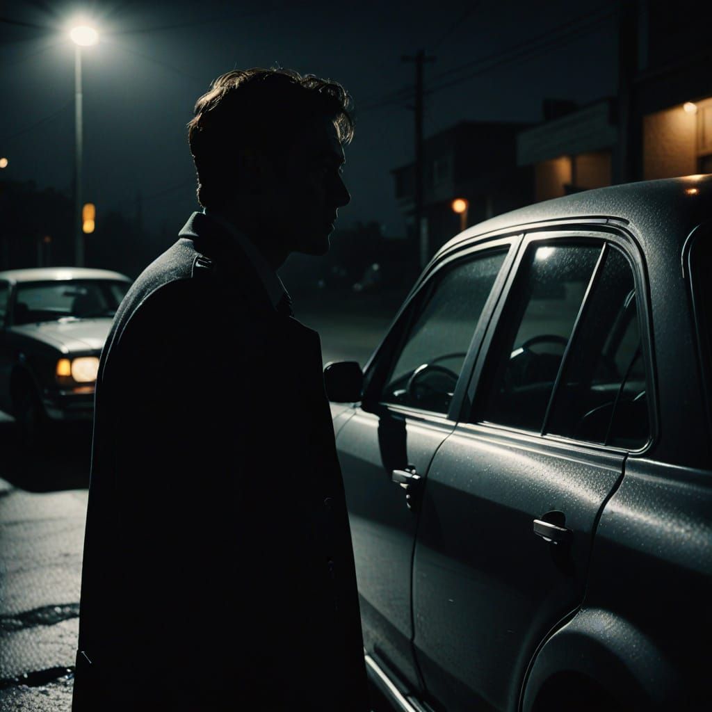 Film Noir Car Door Scene in High Contrast