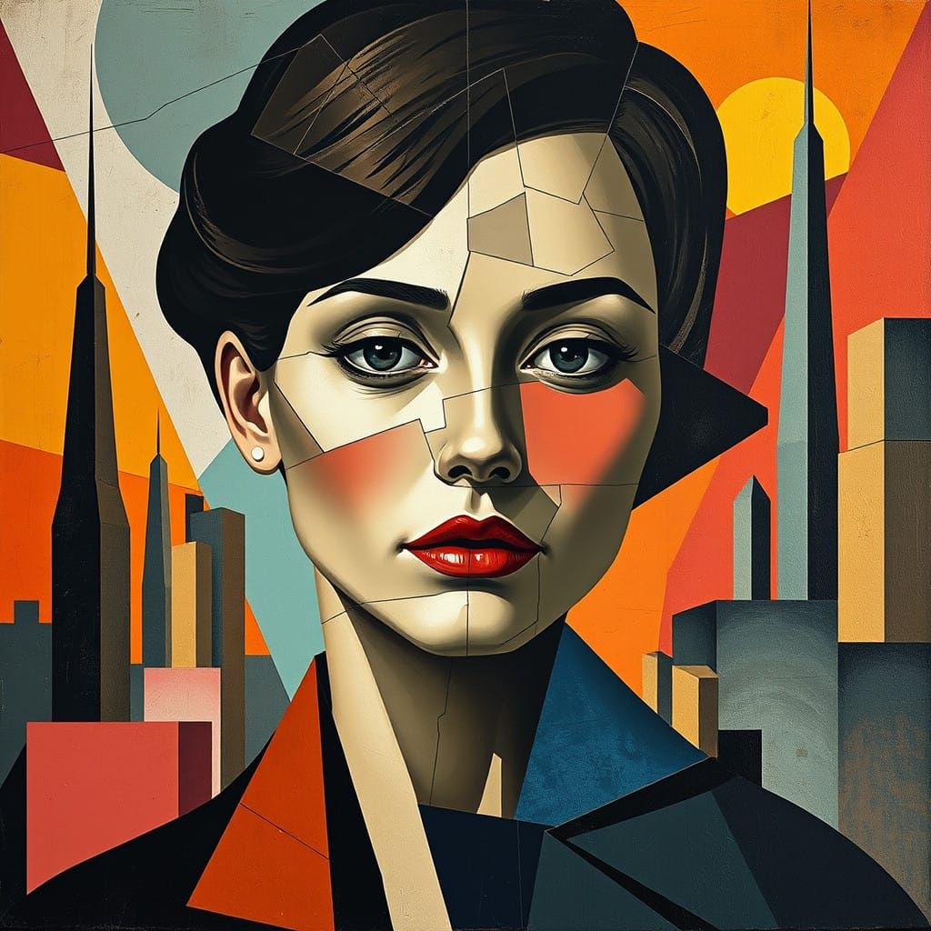 Shattered Persona: Cubist Portrait of a Woman in a Futuristi...