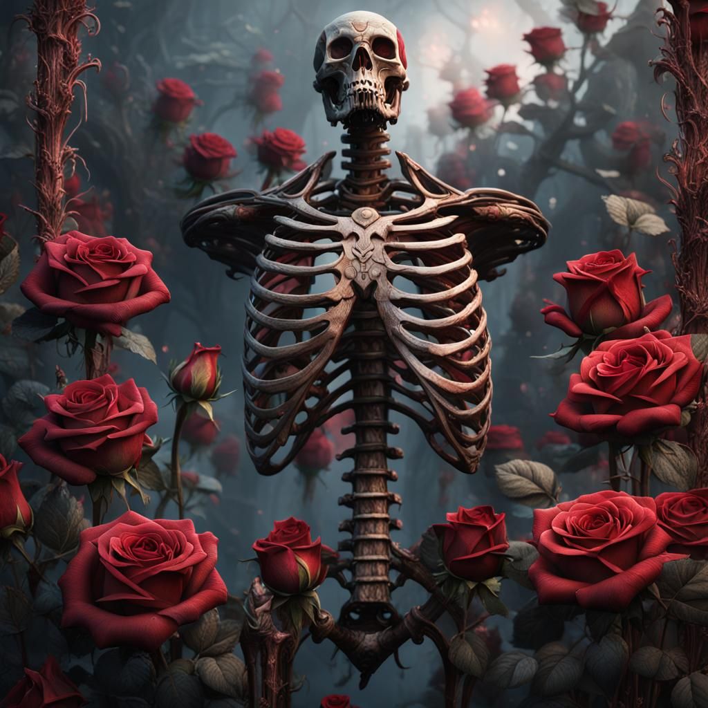Rib Cage and Roses: Detailed Matte Painting