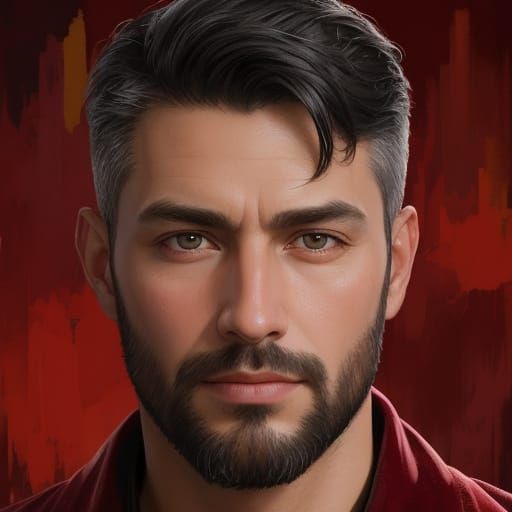 Gouache Portrait: Handsome Man in Red Bathrobe