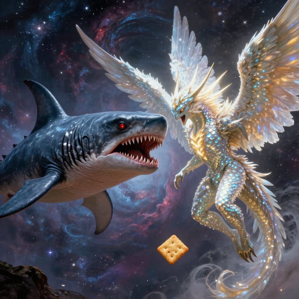 Demonic Angelic Megalodons Battle for Cracker in Cosmic Aren...