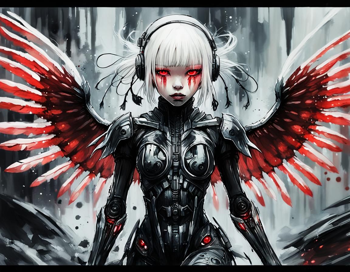 Kawaii Anime Warrior in Giger Style