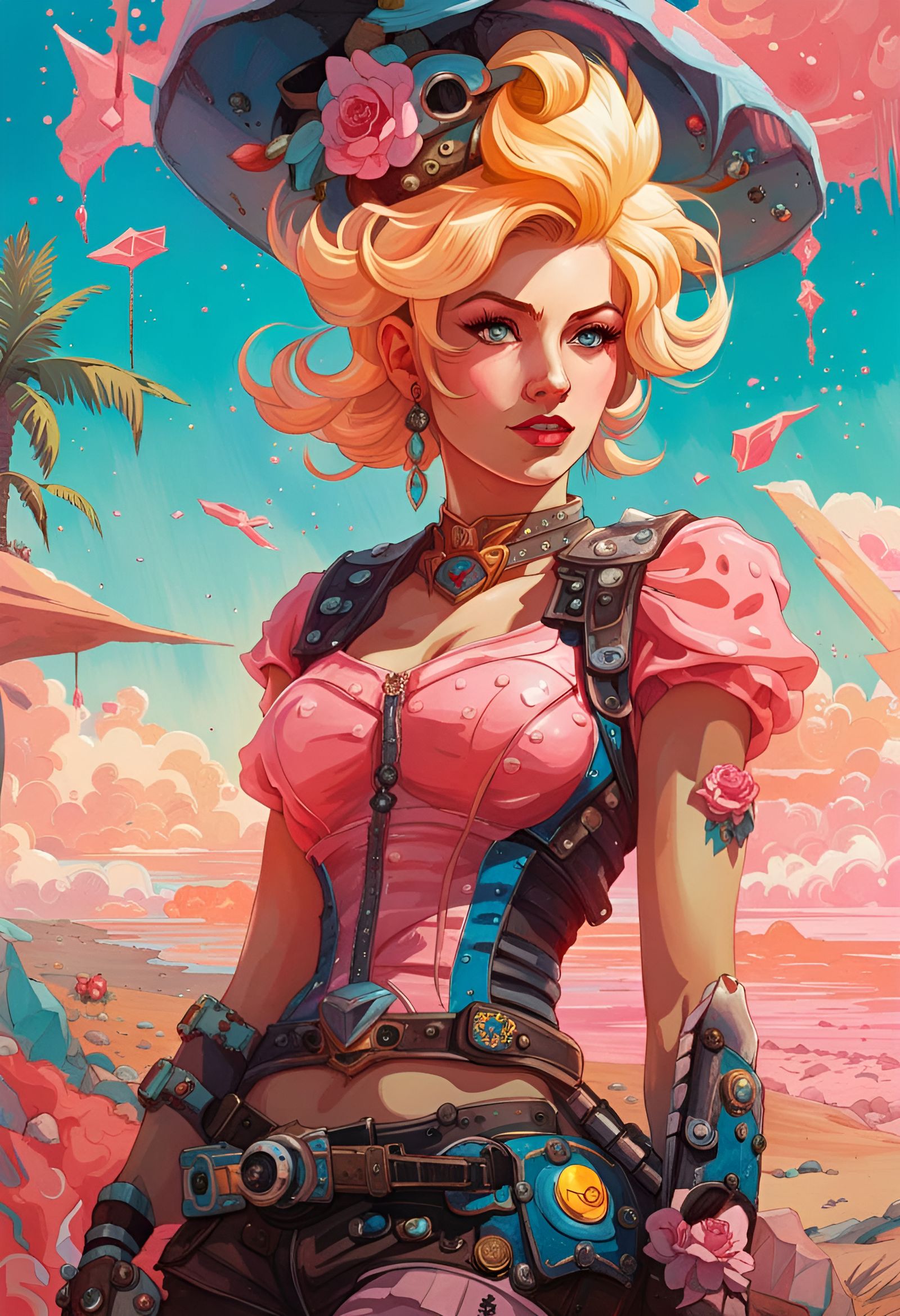 Punk Rock Princess Peach Beach Scene
