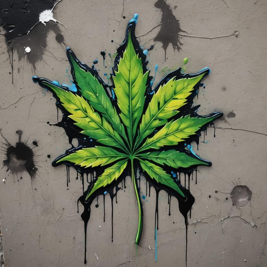 Weed Leaf Graffiti Art in Street Style