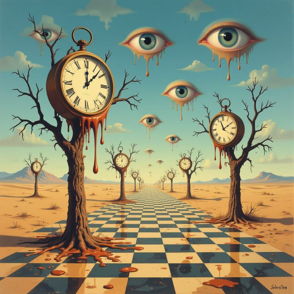 Surreal Melting Clocks in Desert Dreamscape