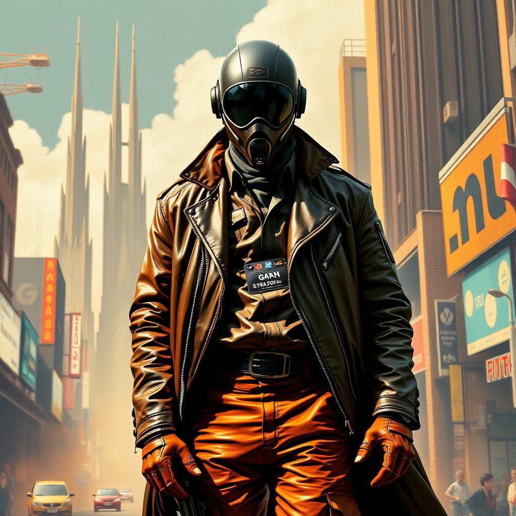 Futuristic Technician Launches Rocket in Cyberpunk City