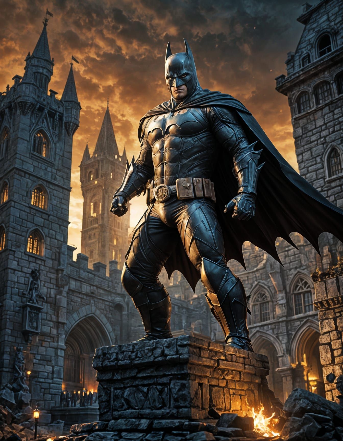 Medieval Batman Action Painting Illustration