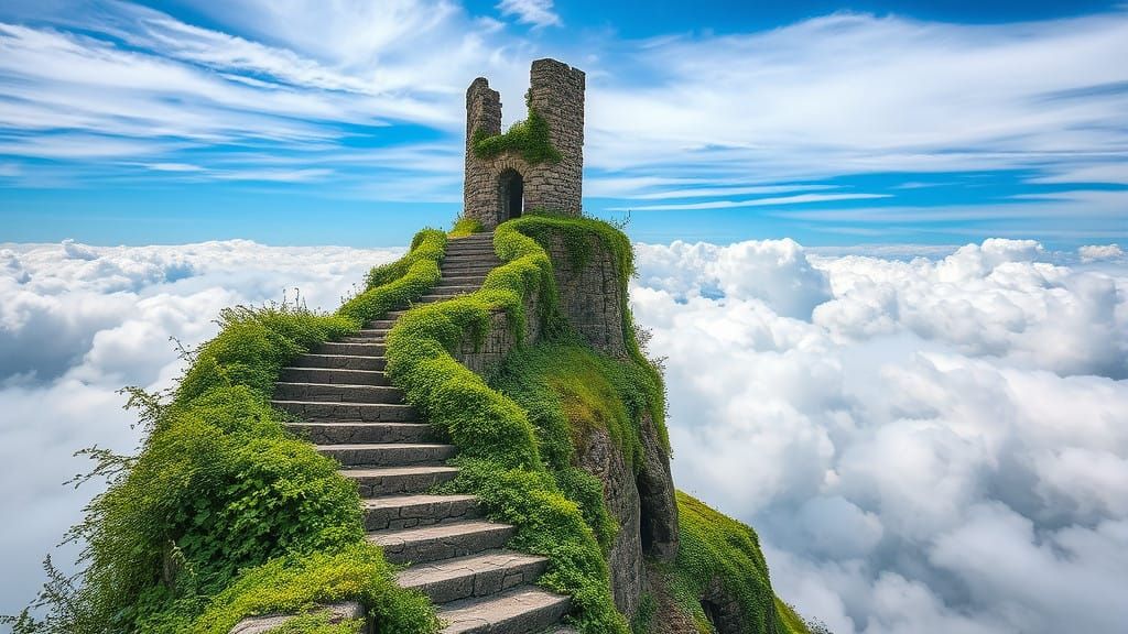 Fantasy Tower Ascends into the Clouds