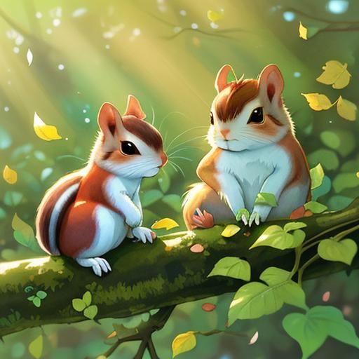 Whimsical Watercolor Squirrel in Forest