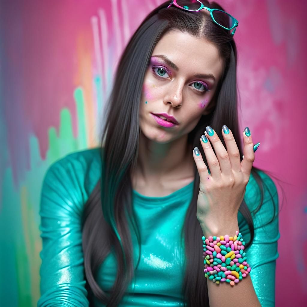 Hyper-Realistic Portrait of Woman Painting Candy Nails