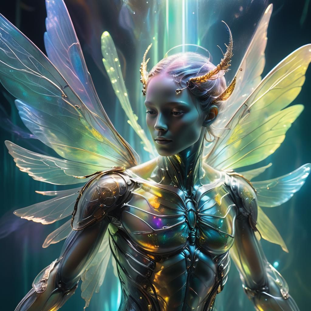 Ethereal Humanoid Figure in Surreal Mixed Media Art