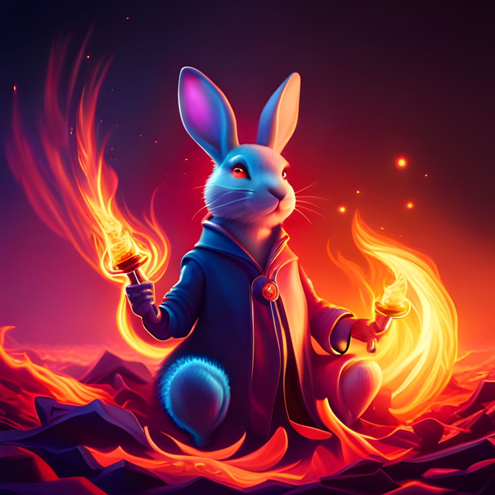 Vibrant Firestarter Rabbit in Romantic Poster Art