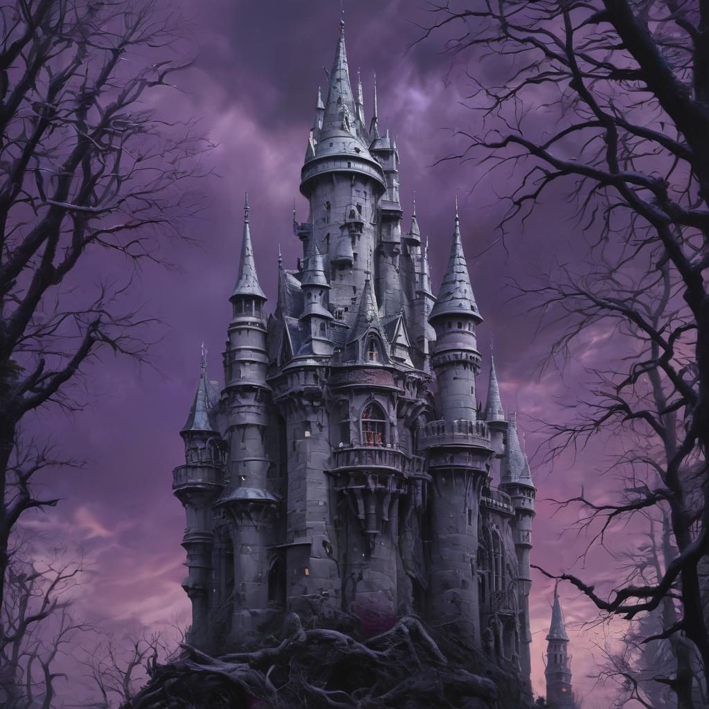 White Witch Castle in Dark Fantasy Oil Painting