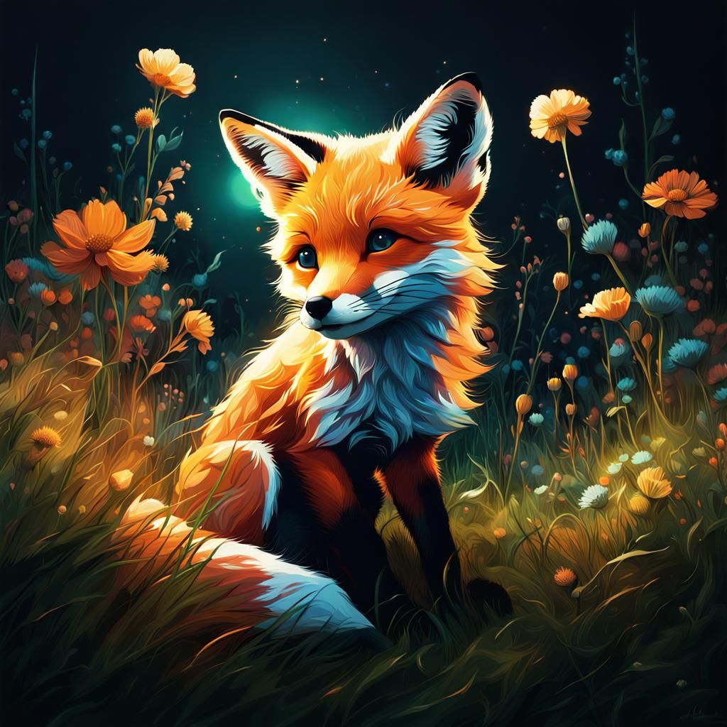 Baby Fox at Sunrise: 3D Digital Art