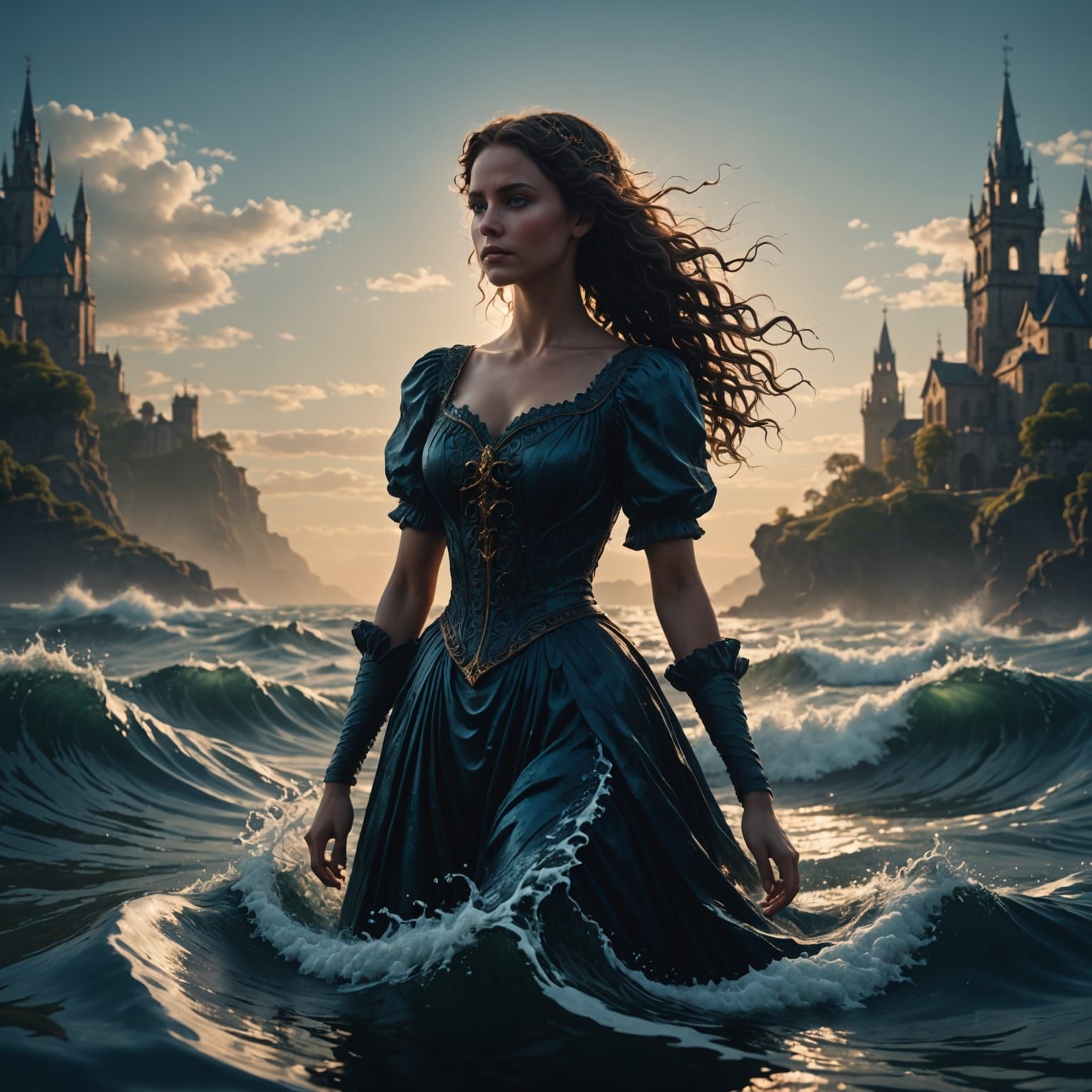 Water Silhouette Of A Charming Lady