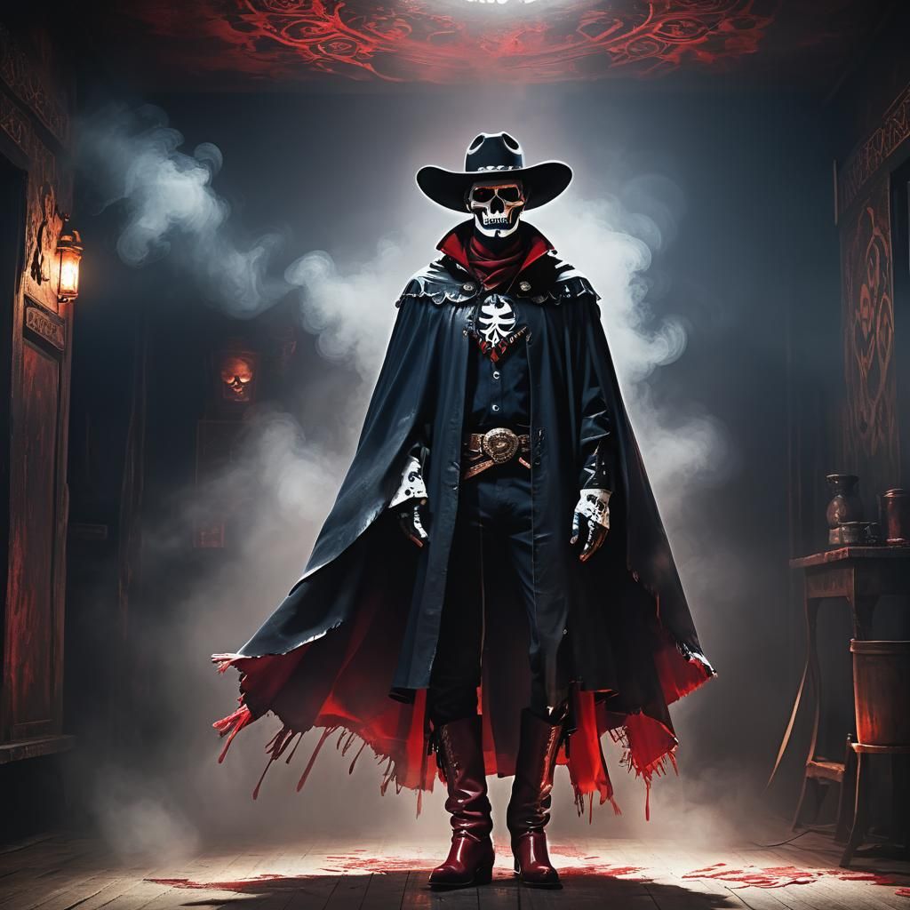 Anime Figure in Poncho with Skull Face Paint