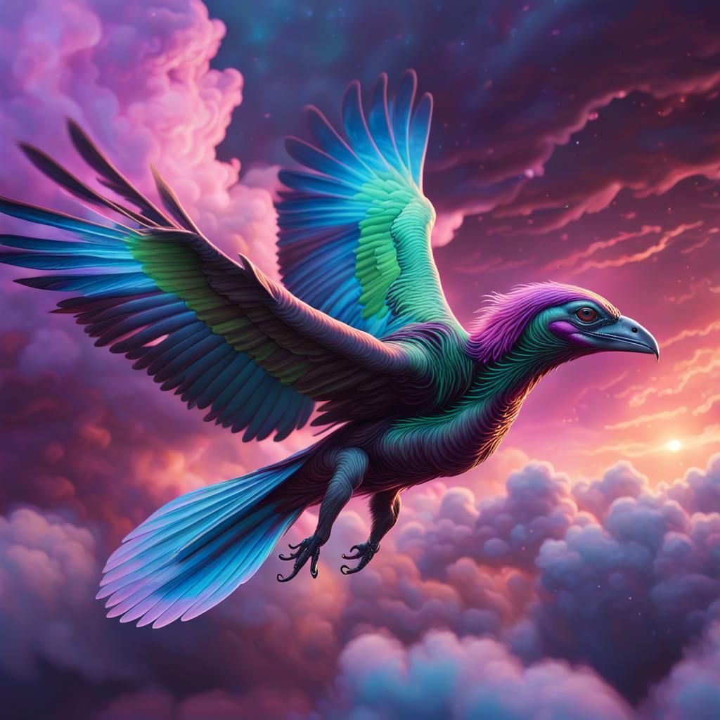 Alien Avian Flyer Soaring in Nebula Sky