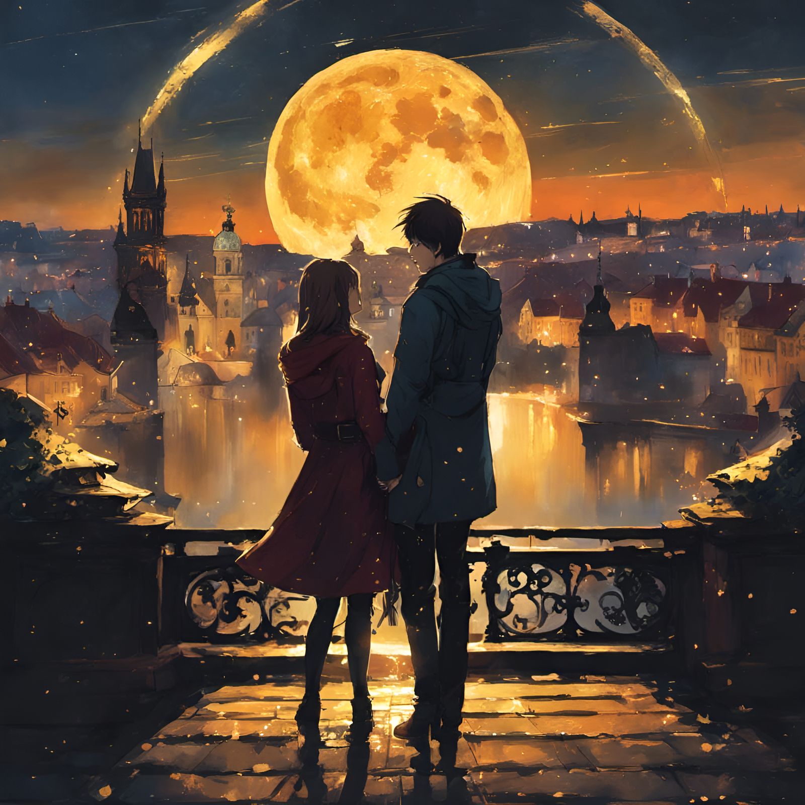 Lovers Dance Under Bioluminescent Moon in Prague