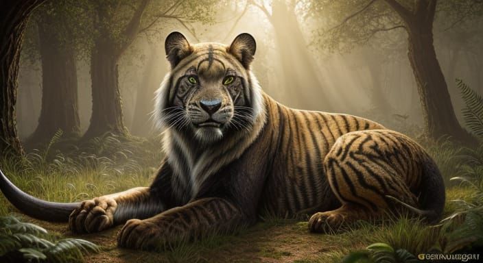 Smilodon in Prehistoric Forest: Wildlife Photography