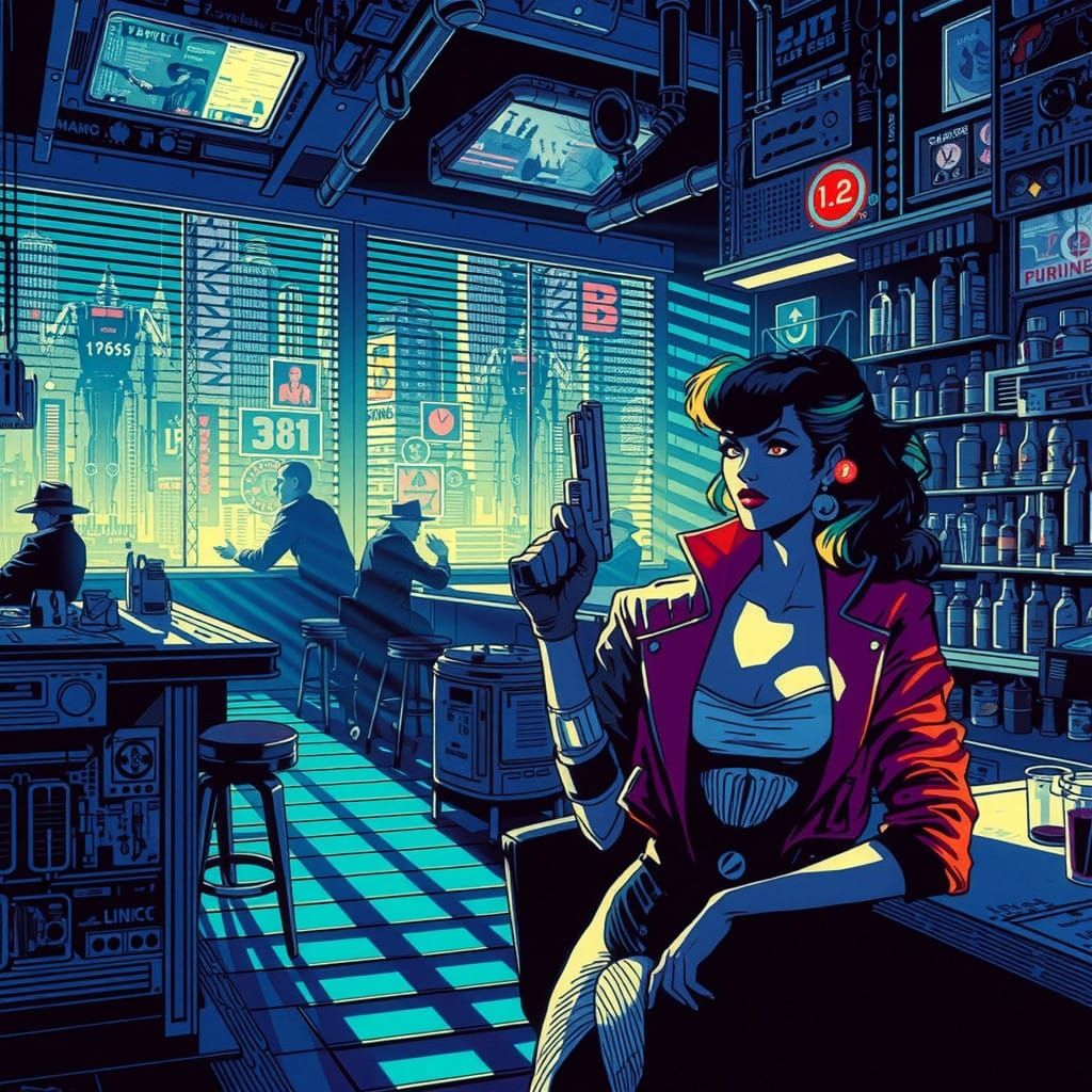 Cyberpunk Goddess of Shadows Unveiled in Futuristic Cybercaf...