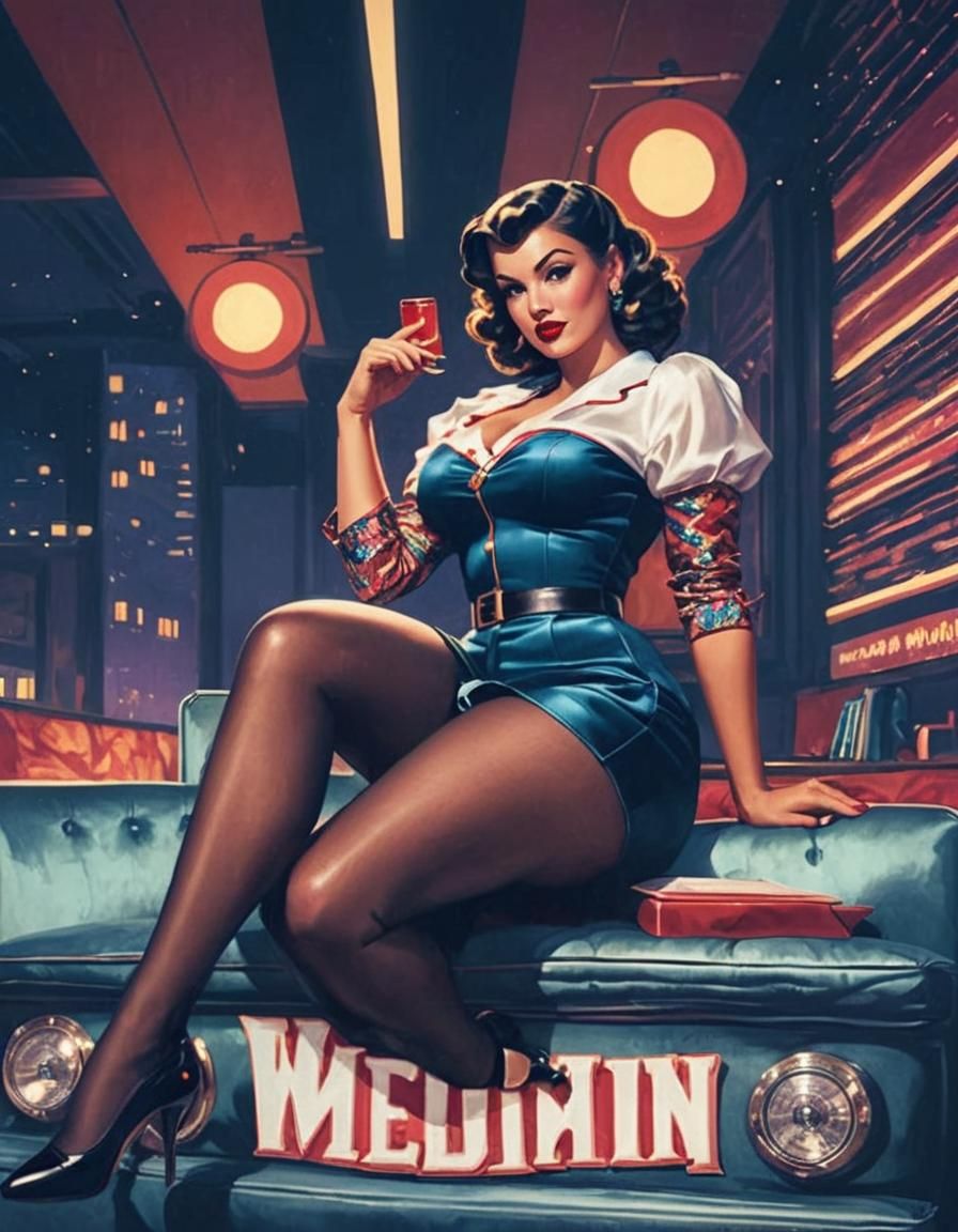 Vibrant Pin-Up Beauty in Comic Book Style