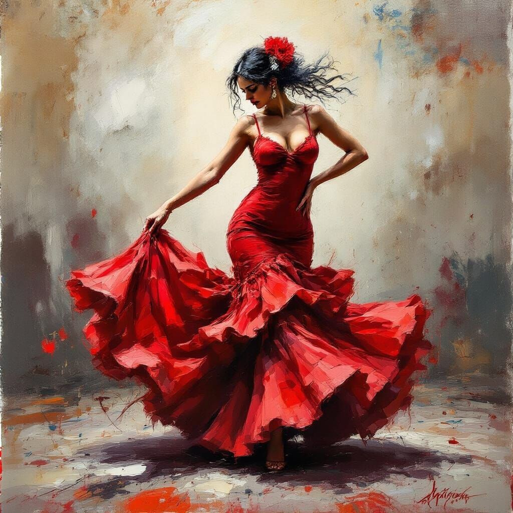 Flamenco Dancer at Rest: Brushstroke of Passion