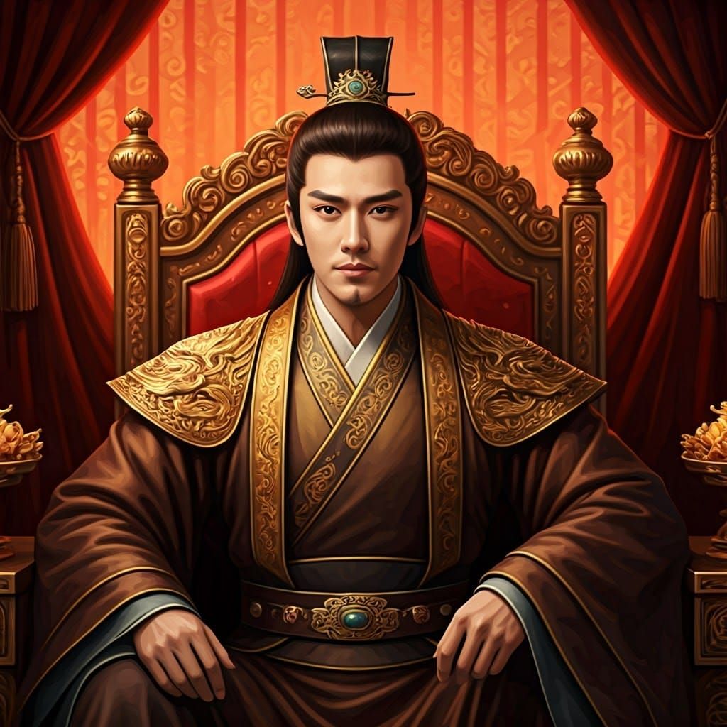 Chinese Prince in Embroidered Robe on Throne