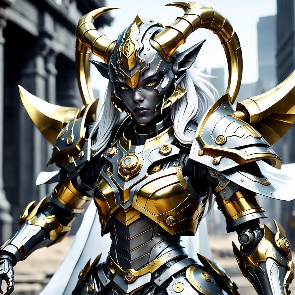 Futuristic Automaton Monster Girl in Golden Armor