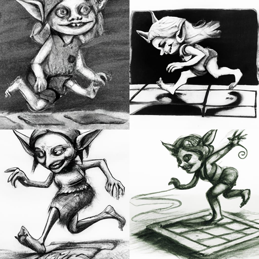 Female Goblin Plays Hopscotch in Comic Book Style