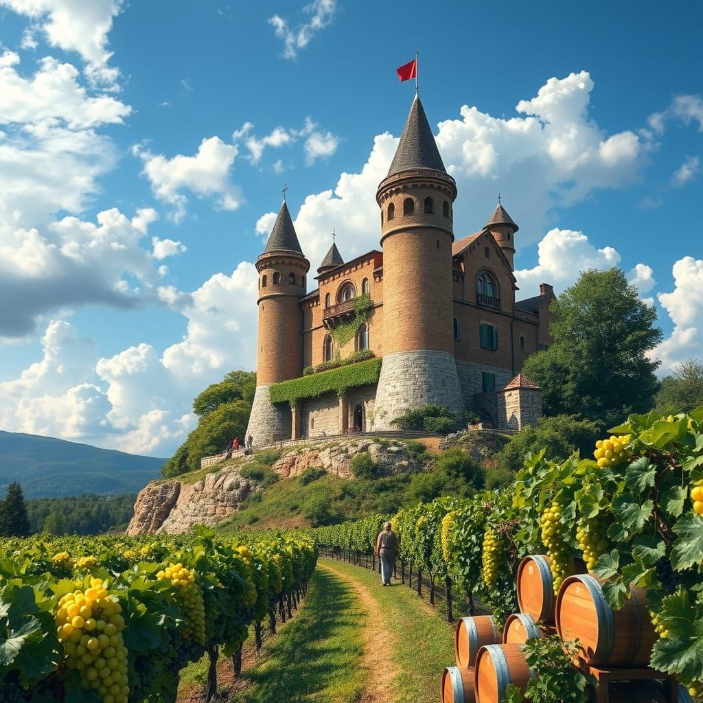 Idyllic Vineyard Scene in Masterful Detail