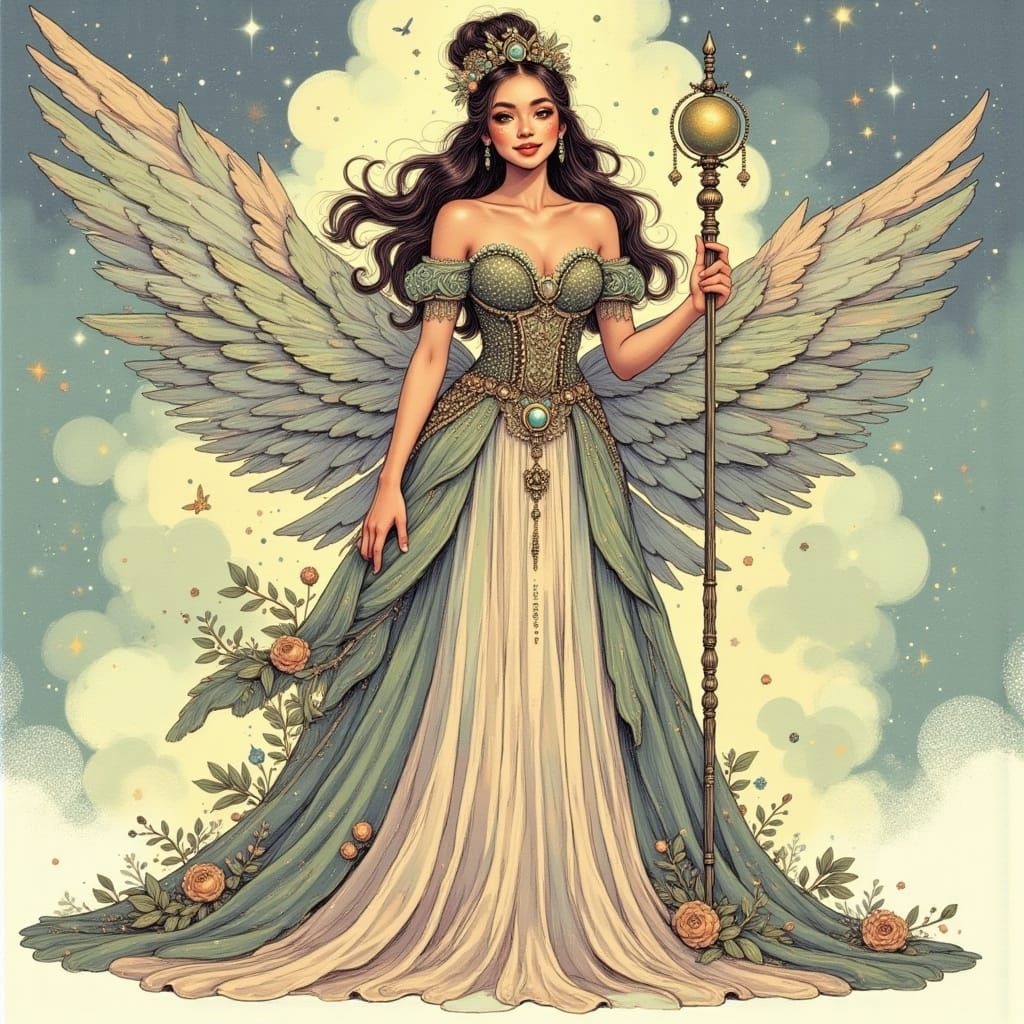 Enchanted Fae Queen in Opulent Ballgown