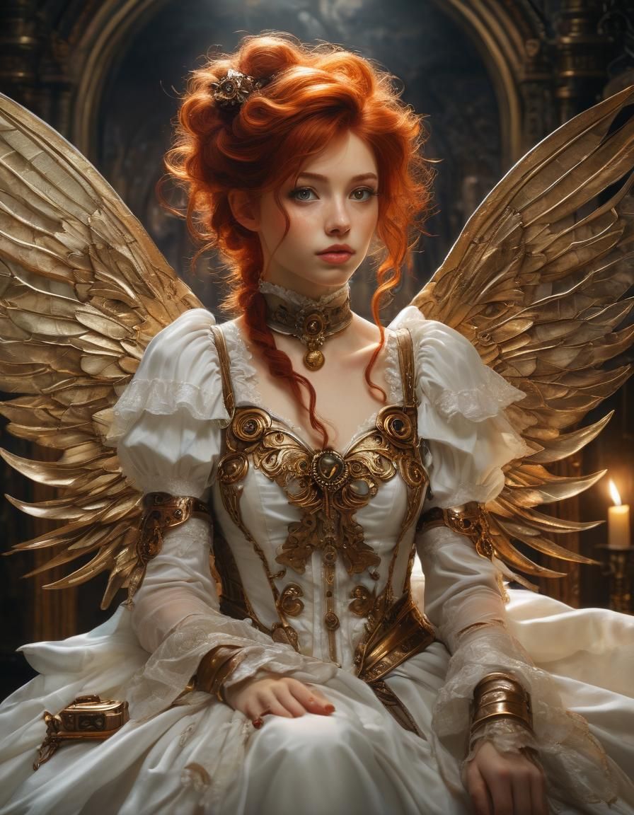 Steampunk Fairy in Victorian Room: Oil Painting