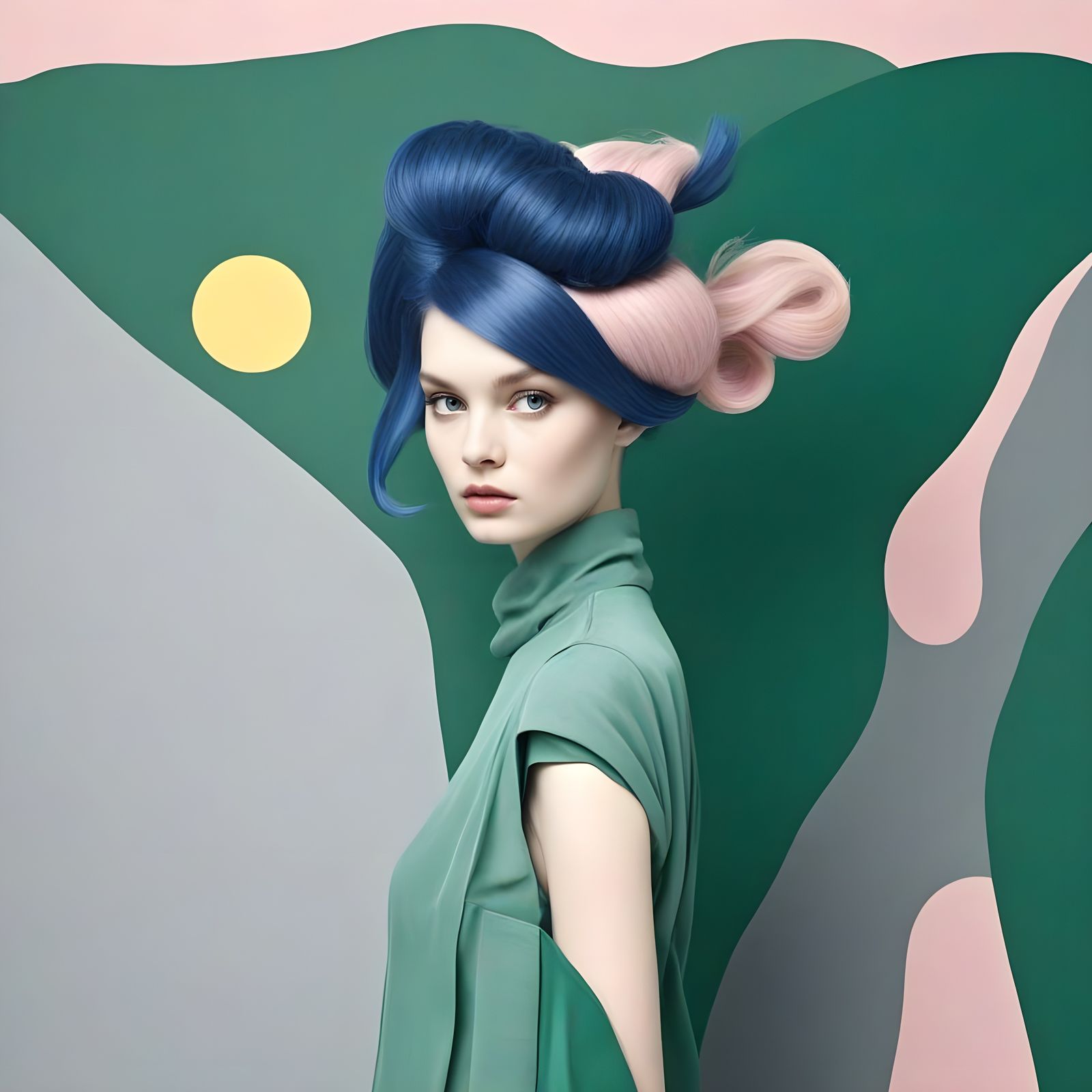 Surreal Fashion Portrait with Marimekko Fabrics and Abstract...