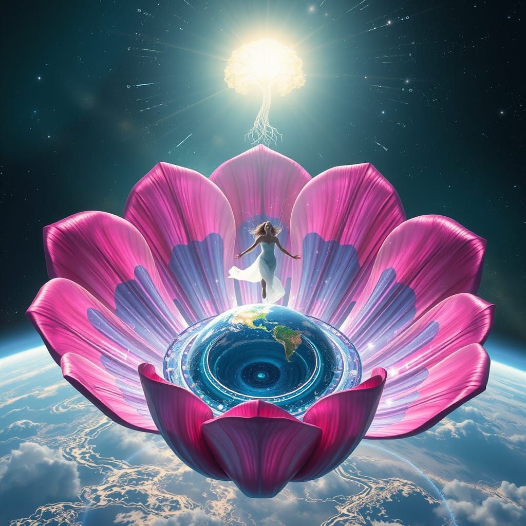 Surreal Carnivorous Earth with Leaping Figure